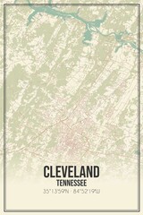 Wall Mural - Retro US city map of Cleveland, Tennessee. Vintage street map.