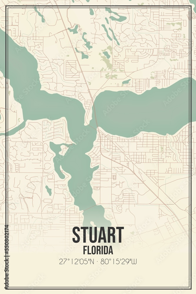 Stuart Florida Map.pdf Retro US city map of Stuart, Florida. Vintage street map. Stock ...