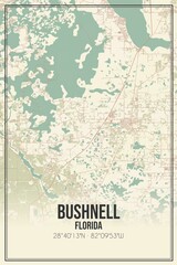 Wall Mural - Retro US city map of Bushnell, Florida. Vintage street map.