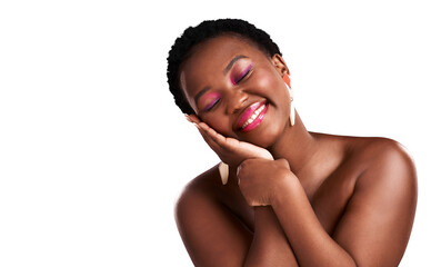 Wall Mural - PNG Studio shot of a beautiful young woman posing against a pink background