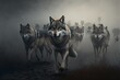 pack of grey wolves, predator in the night, wild hunter, generative ai
