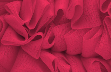 Wavy texture of washcloth close up. Abstract background and texture. Viva magenta color of the year 2023.