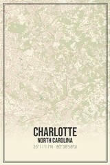 Wall Mural - Retro US city map of Charlotte, North Carolina. Vintage street map.