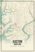 Retro US City Map Of Easton, Maryland. Vintage Street Map.