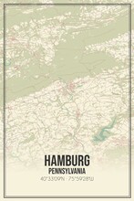 Retro US City Map Of Hamburg, Pennsylvania. Vintage Street Map.