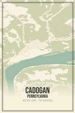 Retro US City Map Of Cadogan, Pennsylvania. Vintage Street Map.