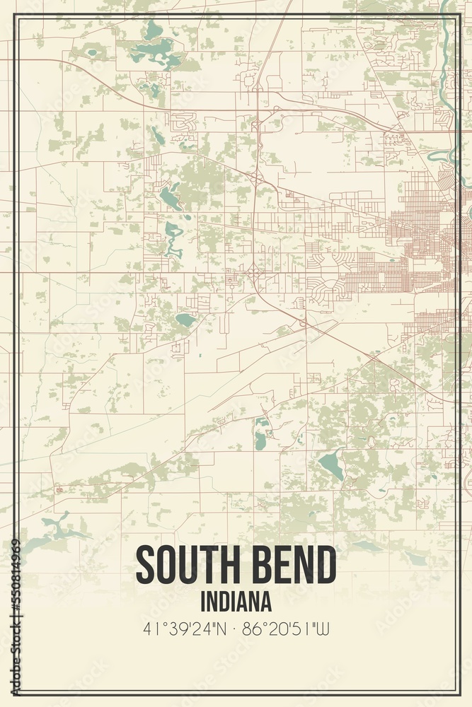 Retro US City Map Of South Bend Indiana Vintage Street Map Stock 1000 F 550814969 