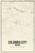 Retro US City Map Of Columbia City, Indiana. Vintage Street Map.