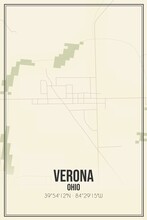 Retro US City Map Of Verona, Ohio. Vintage Street Map.