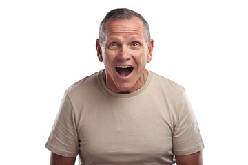 Wall Mural - PNG shot of a handsome mature man standing alone against a grey background in the studio and looking surprised