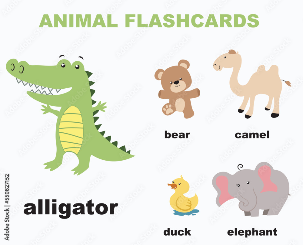 ABC alphabet with cute animals vector illustrations set. Preschool ...