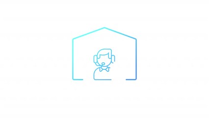 Poster - Animated home podcast gradient icon. Host with microphone and headphone. Audio content. Seamless loop HD video with alpha channel on transparent background. Outline motion graphic animation