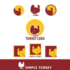 Wall Mural - simple red turkey logo, silhouette of cute big bird standing vector illustrations