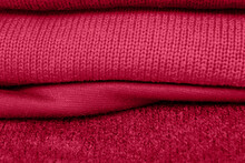 Luxurious Cloth Background Of Velvet, Velor Fabric In Trendy Color Viva Magenta. Concept Poster Of Color Of The Year 2023.