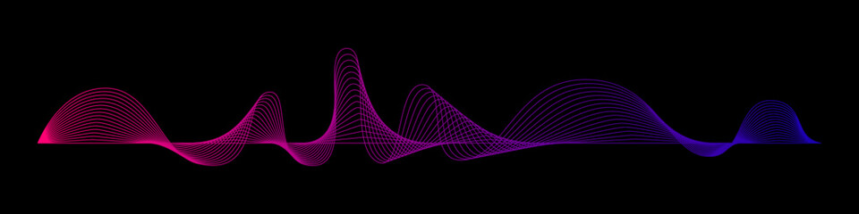 Poster - Vector wave dynamic music lines. Blue-violet abstract lines. Sound waves on a black background for your design. Vector EPS 10