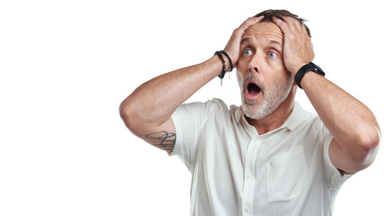 Canvas Print - PNG studio shot of a mature man looking surprised against a grey background