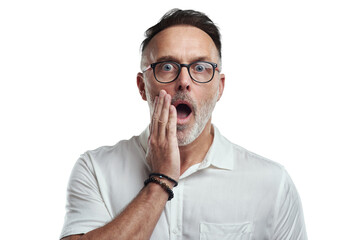 Canvas Print - PNG studio portrait of a mature man looking surprised against a grey background