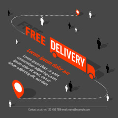 Wall Mural - Free delivery shipping flyer advertisement with car icon