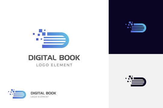 letter D digital tech book logo icon designs, pixel book logo template, online learning logo symbol for education logo element