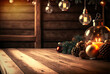 Christmas decorations against a warmly lit wooden background. Great for banners, ads, cards and more.	