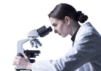 woman using a microscope in the lab