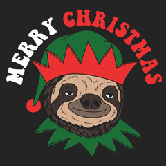 Wall Mural - Sloth elf santa chirstmas style vector illustration for your company or brand