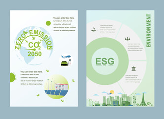 book covers about environmental conservation or ESG, Net zero, sdgs, various brochures. EPS 10 vector.