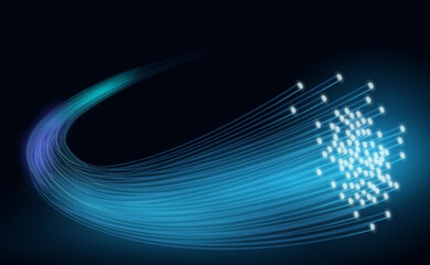 optical fiber communication. vector illustration of optical fiber with digital information flow. ske