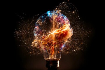 lightbulb eureka moment with impactful and inspiring artistic colourful explosion of paint energy