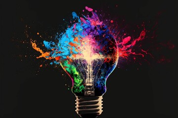 Wall Mural - Lightbulb eureka moment with Impactful and inspiring artistic colourful explosion of paint energy