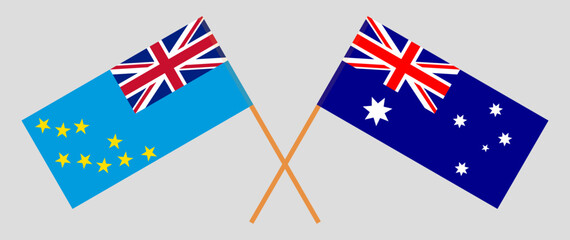 Crossed flags of Tuvalu and Australia. Official colors. Correct proportion