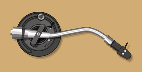 Tone arm for playing vinyl records and a cartridge for a pickup. Vector illustration