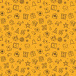 © tentacula - Winter Holidays vector yellow seamless pattern. New Year line background