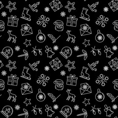 Aufkleber - Xmas and Happy New Year concept vector outline seamless pattern