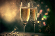 Illustration of New Year Eve's party celebration with champagne glasses clinking