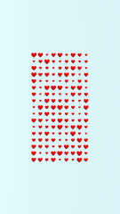 Wall Mural - Red Hearts Block Valentine Day February 14th Valentine's Day Shape Symbol of Love Romance Pale Blue Background 3d illustration render