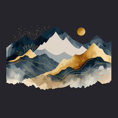 Poster - Mountain background. Traditional watercolor oriental, Japanese style. Vector illustration