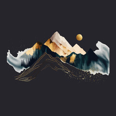 Poster - Abstract Mountain background. Traditional watercolor oriental, Japanese style. Vector illustration