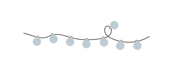 Christmas gray light. Xmas garland. Holiday bulb string. Christmas tree ball in vector flat style.