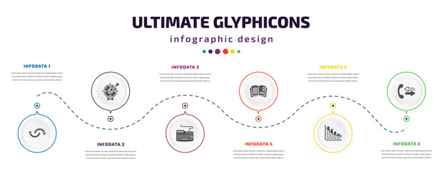 Poster - ultimate glyphicons infographic element with filled icons and 6 step or option. ultimate glyphicons icons such as reload circular arrow, target with circle, computer keyboard, reading, download