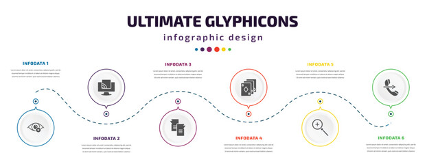 Poster - ultimate glyphicons infographic element with filled icons and 6 step or option. ultimate glyphicons icons such as private eye, tv wireless connection, message ballon, three cards, zoom button, phone