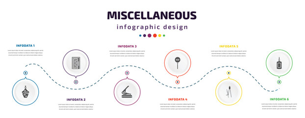 Poster - miscellaneous infographic element with filled icons and 6 step or option. miscellaneous icons such a