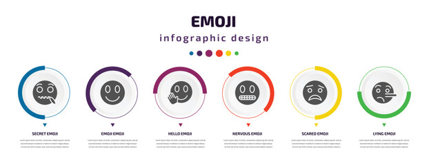 Poster - emoji infographic element with filled icons and 6 step or option. emoji icons such as secret emoji, 