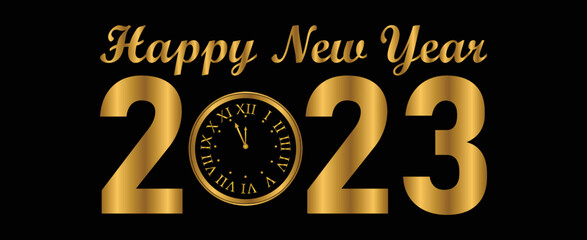 Wall Mural - Happy new year 2023 banner. 2023 text with clock style. 