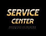 Fototapeta Panele - Vector golden emblem Service Center. Elegant shiny Font. Artistic Alphabet Letters and Numbers set 