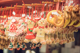 Fototapeta Konie - Gingerbread ornaments for Christmas tree - Christmas market shopping in Alsace, Colmar, France