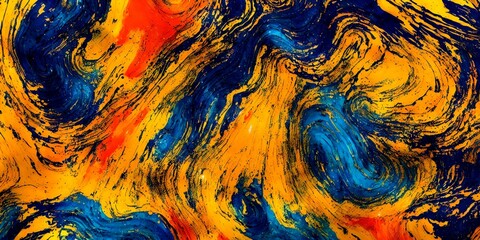 Wall Mural - An Abstract Of Blue, Yellow, And Orange Swirls, Creative Abstract Texture Background.