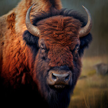 Closeup Of Wild Bison Portrait