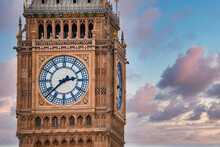 Close Up View Of The Big Ben Clock Tower And Westminster In London. Amazing Details After Renovation Of The Big Ben.
