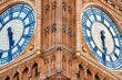 Close up view of the Big Ben clock tower and Westminster in London. Amazing details after renovation of the Big Ben.
